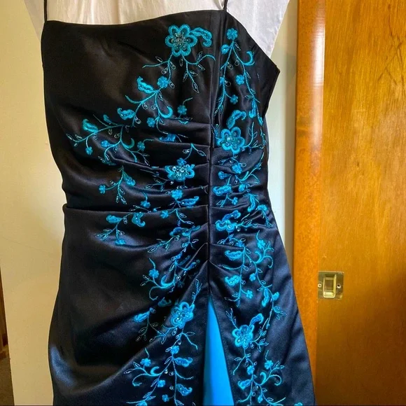 Beaded Embroidered Corset Formal Blue Black Tulle - Picture 4 of 16